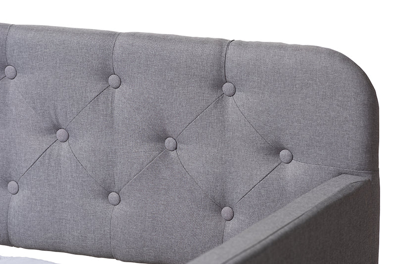 Oksana Modern and Contemporary Gray Fabric Upholstered Button-Tufted Twin Size Sofa Daybed w/Roll-Out Trundle Guest Bed