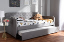 Oksana Gray Fabric Button-Tufted Twin Sofa Daybed w/Roll-Out Trundle Baxton