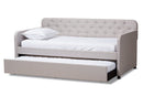 Oksana Beige Fabric Button-Tufted Twin Size Sofa Daybed w/Roll-Out Trundle Baxton