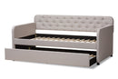 Oksana Beige Fabric Button-Tufted Twin Size Sofa Daybed w/Roll-Out Trundle Baxton