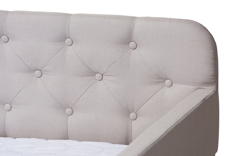 Oksana Modern and Contemporary Beige Fabric Upholstered Button-Tufted Twin Size Sofa Daybed w/Roll-Out Trundle Guest Bed