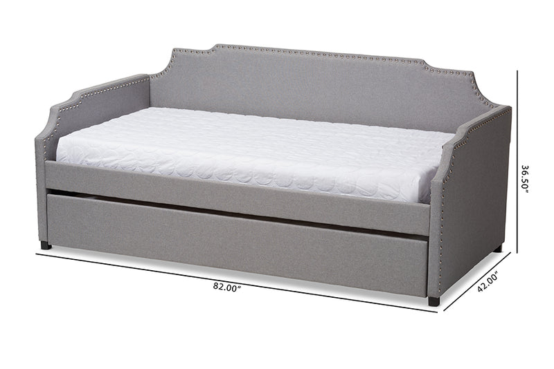 Corey Modern and Contemporary Gray Fabric Upholstered Twin Size Sofa Daybed w/Roll Out Trundle Guest Bed