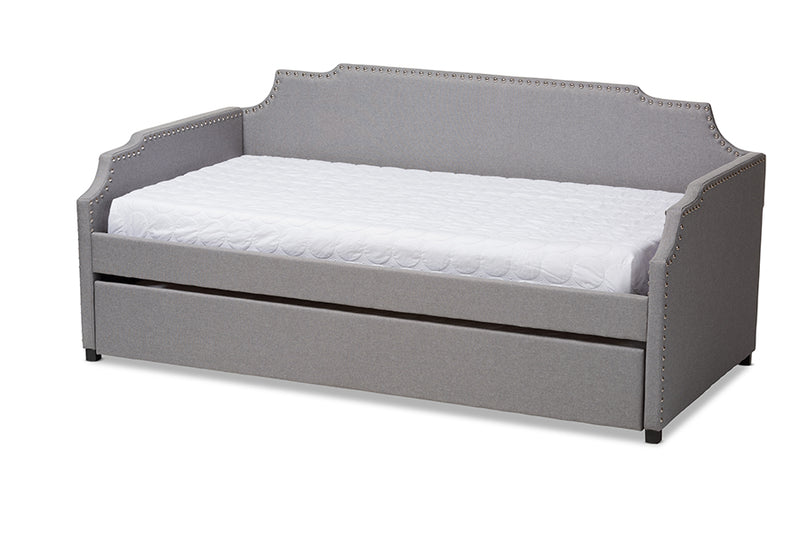 Corey Modern and Contemporary Gray Fabric Upholstered Twin Size Sofa Daybed w/Roll Out Trundle Guest Bed