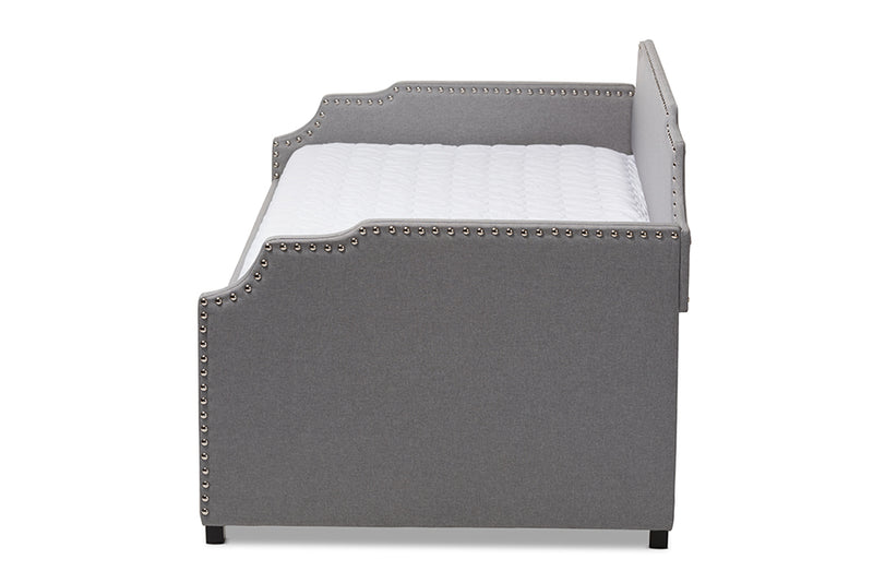 Corey Modern and Contemporary Gray Fabric Upholstered Twin Size Sofa Daybed w/Roll Out Trundle Guest Bed