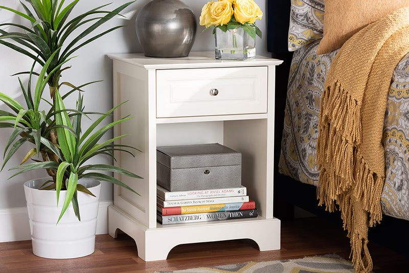 Saul Modern Transitional White Finished 1-Drawer Wood End Table