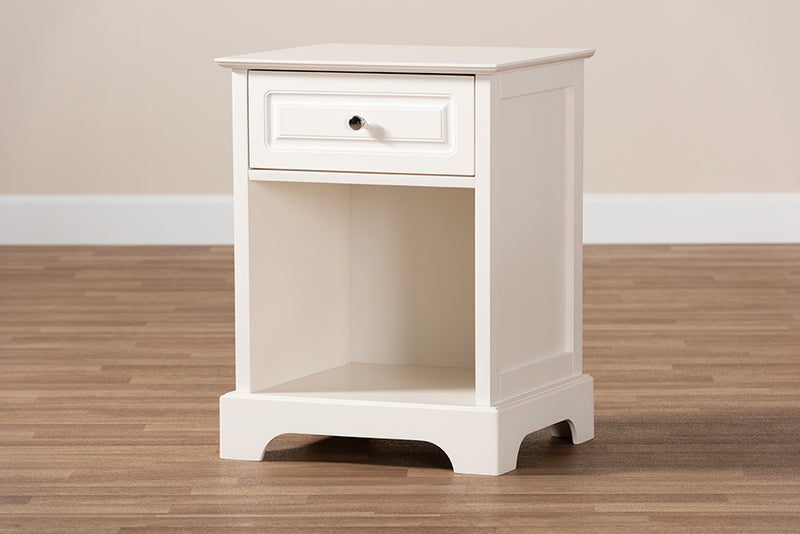 Saul Modern Transitional White Finished 1-Drawer Wood End Table