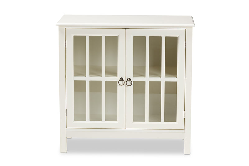 Walid Classic and Traditional White Finished Wood and Glass Kitchen Storage Cabinet