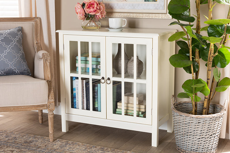 Walid White and Glass Kitchen Storage Cabinet Baxton