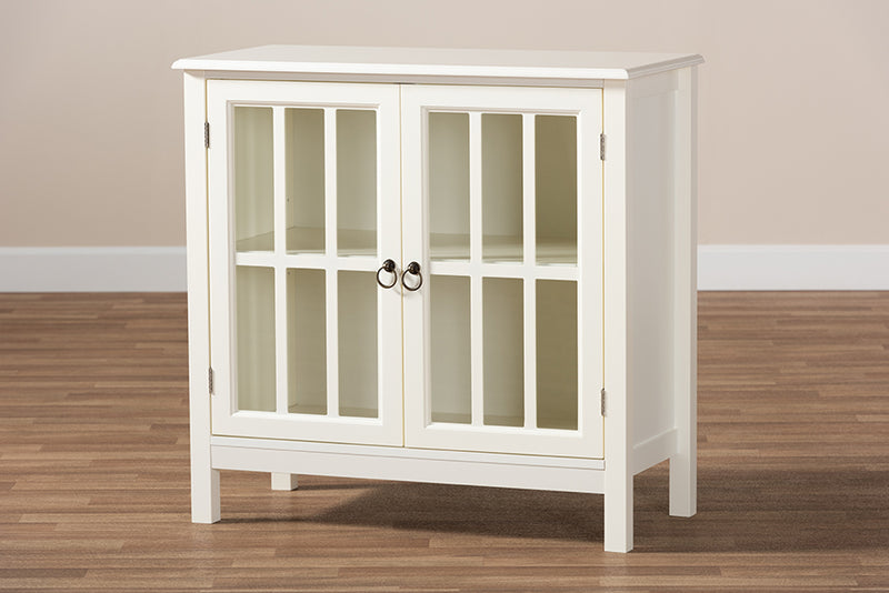 Walid Classic and Traditional White Finished Wood and Glass Kitchen Storage Cabinet