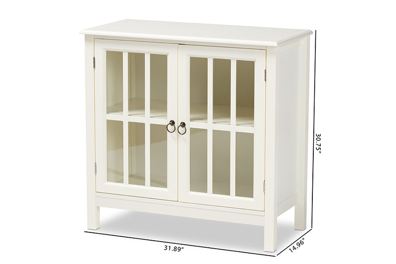 Walid Classic and Traditional White Finished Wood and Glass Kitchen Storage Cabinet