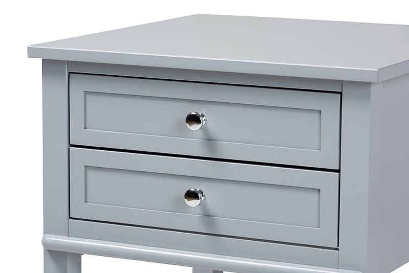Fernanda Light Gray Finished 2-Drawer Wood End Table Baxton