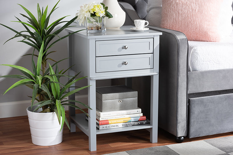 Fernanda Modern Transitional Light Gray Finished 2-Drawer Wood End Table