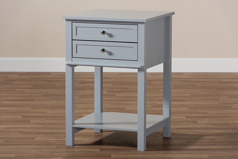 Fernanda Modern Transitional Light Gray Finished 2-Drawer Wood End Table