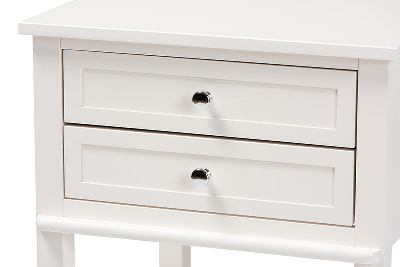 Fernanda Modern Transitional White Finished 2-Drawer Wood End Table