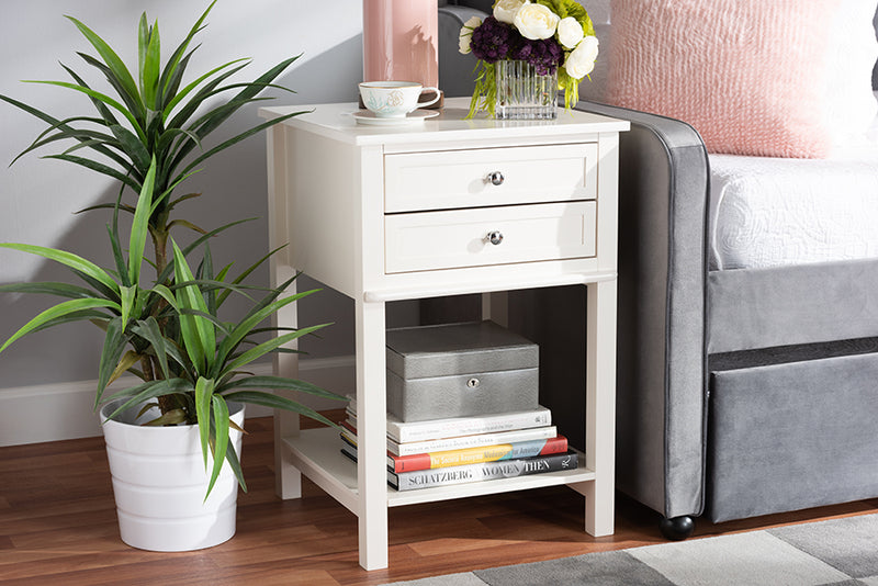 Fernanda Modern Transitional White Finished 2-Drawer Wood End Table