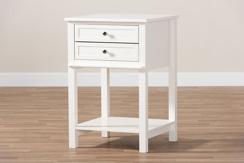 Fernanda White Finished 2-Drawer Wood End Table Baxton