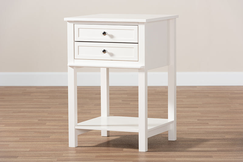 Fernanda Modern Transitional White Finished 2-Drawer Wood End Table