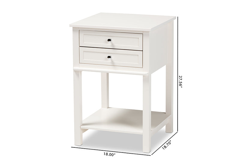 Fernanda Modern Transitional White Finished 2-Drawer Wood End Table