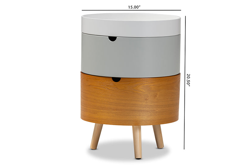 Bora Mid-Century Modern Multi Color 3-Tier Wood End Table