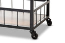 Tacita Oak Brown and Black Finished Mobile Metal Bar Cart w/Wine Bottle Rack Baxton