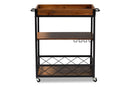 Raurey Oak Brown and Black Finished Mobile Metal Bar Cart w/Stemware Rack Baxton