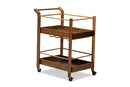 Maureen Walnut Brown and Antique Gold Finished Metal 2-Tier Mobile Bar Cart Baxton