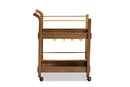 Maureen Walnut Brown and Antique Gold Finished Metal 2-Tier Mobile Bar Cart Baxton