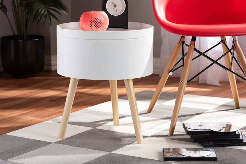 Cordoba Mid-Century Modern White Wood End Table w/Removable Top