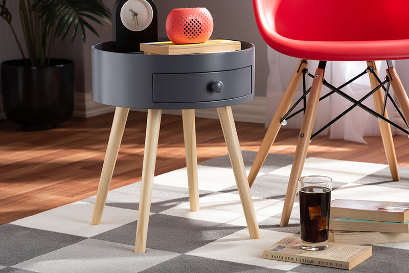 Cordoba Gray 1-Drawer Wood End Table Baxton
