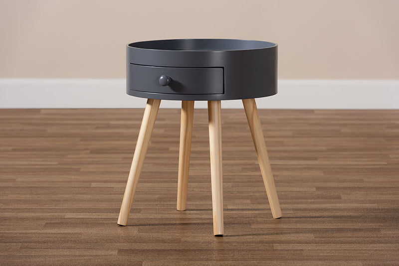 Cordoba Gray 1-Drawer Wood End Table Baxton