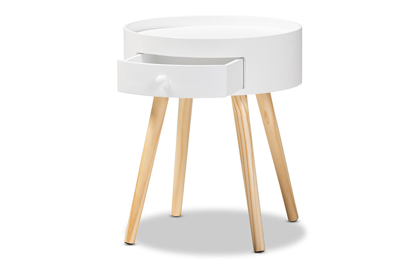 Cordoba Mid-Century Modern White 1-Drawer Wood End Table