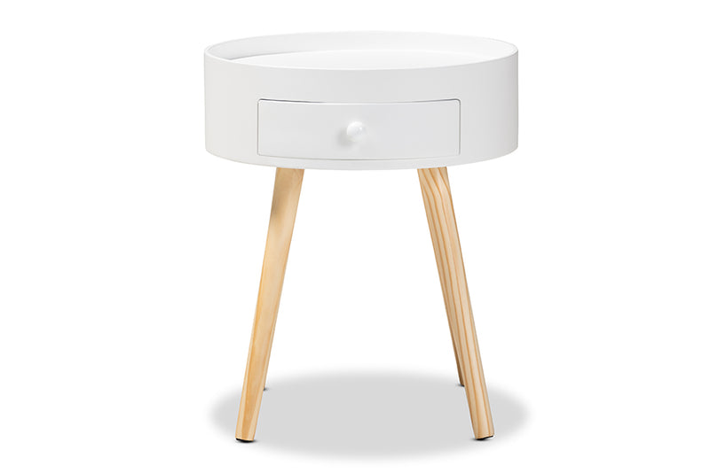 Cordoba Mid-Century Modern White 1-Drawer Wood End Table