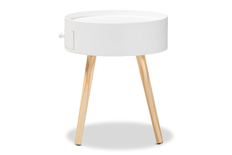 Cordoba White 1-Drawer Wood End Table Baxton