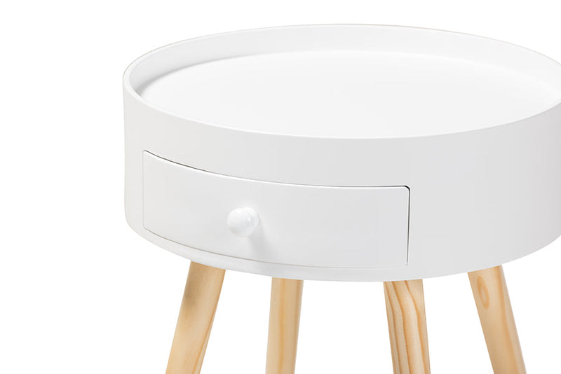 Cordoba White 1-Drawer Wood End Table Baxton