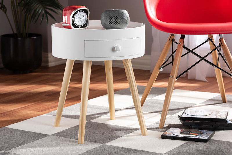 Cordoba White 1-Drawer Wood End Table Baxton