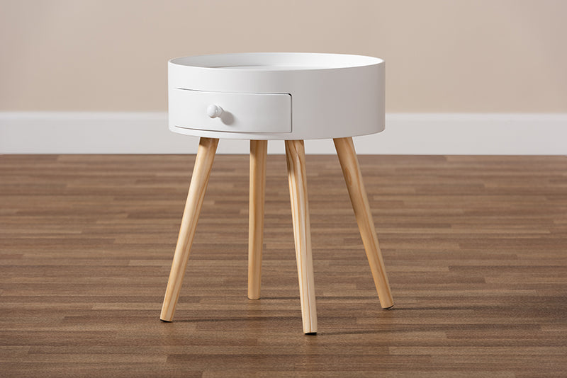 Cordoba Mid-Century Modern White 1-Drawer Wood End Table