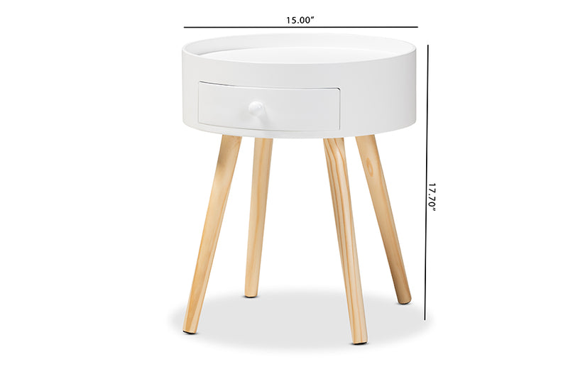 Cordoba Mid-Century Modern White 1-Drawer Wood End Table