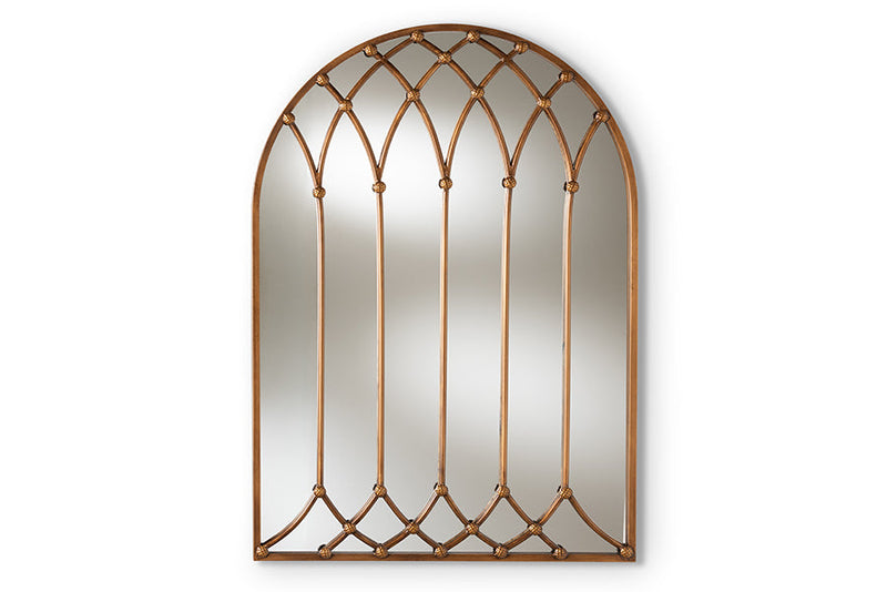 Malcolm Farmhouse Antique Bronze Finished Arched Window Accent Wall Mirror Baxton