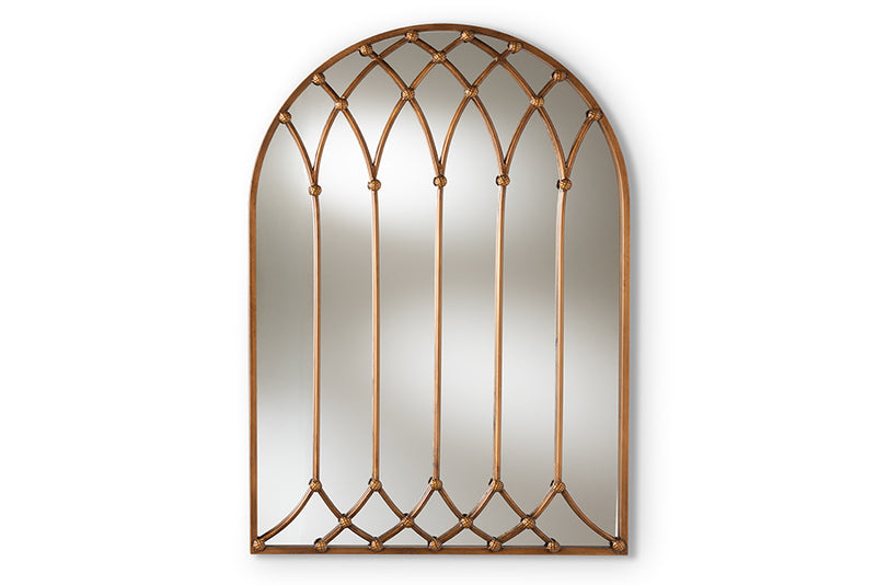 Malcolm Vintage Farmhouse Antique Bronze Finished Arched Window Accent Wall Mirror