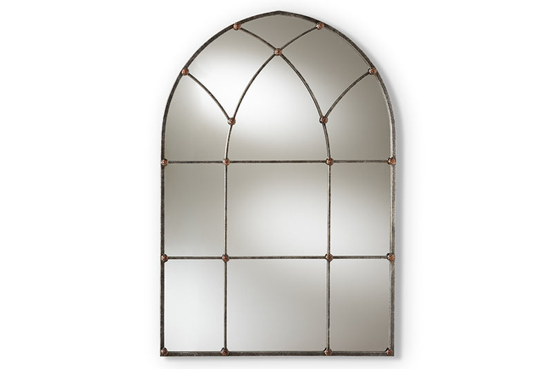 Doniea Vintage Farmhouse Antique Silver Finished Arched Window Accent Wall Mirror