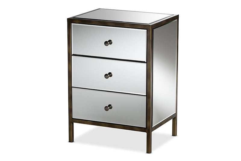 Sebille Modern and Contemporary Hollywood Regency Glamour Style Mirrored 3-Drawer End Table