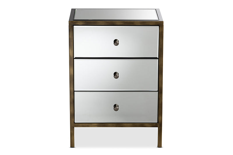 Sebille Mirrored 3-Drawer End Table Baxton