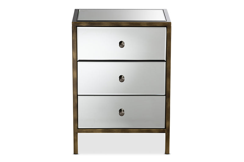 Sebille Modern and Contemporary Hollywood Regency Glamour Style Mirrored 3-Drawer End Table