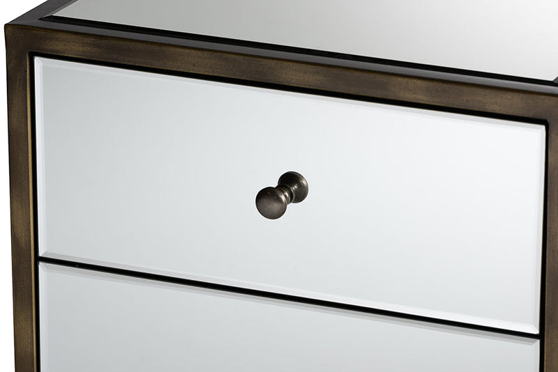 Sebille Mirrored 3-Drawer End Table Baxton