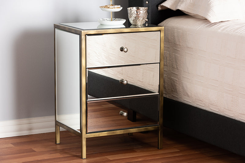 Sebille Modern and Contemporary Hollywood Regency Glamour Style Mirrored 3-Drawer End Table