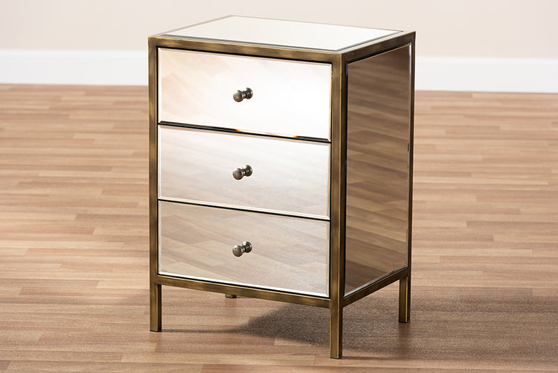 Sebille Modern and Contemporary Hollywood Regency Glamour Style Mirrored 3-Drawer End Table