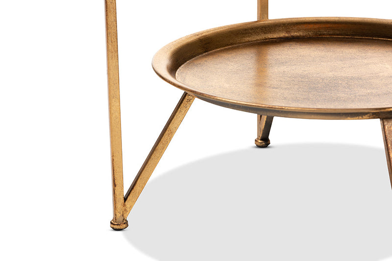 Svante Antique Gold Finished Metal and Mirrored Glass Accent Table w/Tray Shelf Baxton