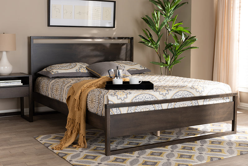 Seren Modern and Contemporary Charcoal Brown Finished Wood Queen Size Platform Bed