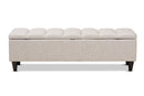 Beyla Beige Fabric Upholstered Dark Brown Storage Bench Ottoman Baxton