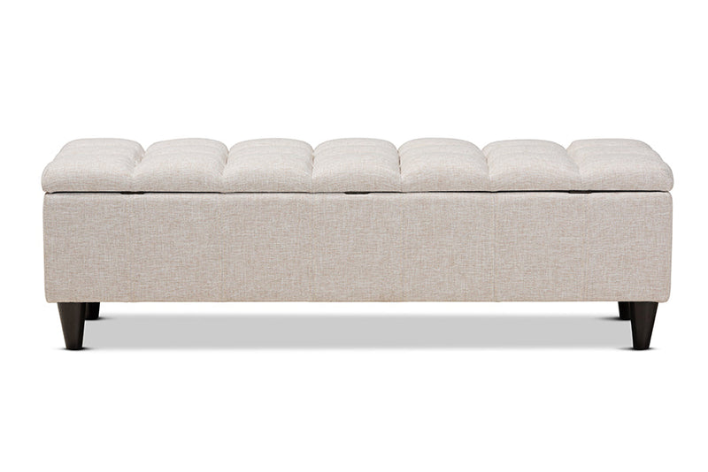 Beyla Beige Fabric Upholstered Dark Brown Storage Bench Ottoman Baxton